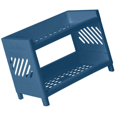 2-stöckiges Schreibtischregal, marineblauer Kunststoff