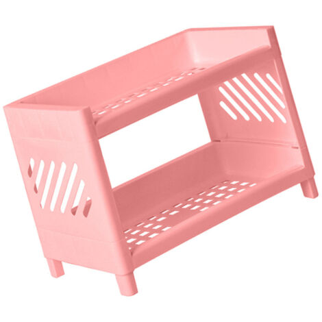 2-stöckiges Schreibtischregal – Rosa Kunststoff-Aufbewahrungsorganizer 24 x 15 x 19 cm für Schlafzimmer, Büro, Küche