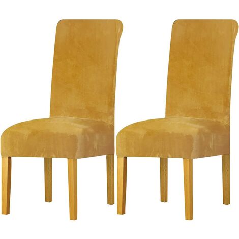 2 Stretch Spandex Velvet Chair Cover with Elastic Band Large Velvet Lady Dining Chair for Restaurant Hotel Party Banquet Mustard