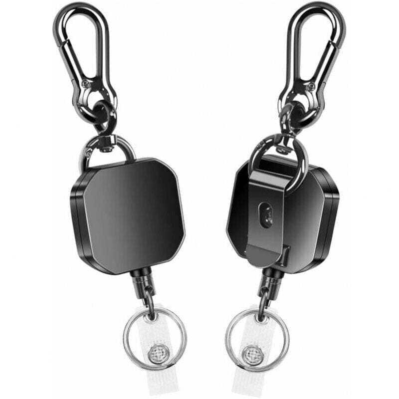 Image of Portachiavi retrattile da 2 pezzi, porta badge in metallo resistente, portachiavi con moschettone