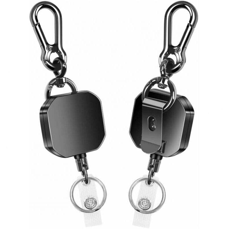 Image of Portachiavi retrattile da 2 pezzi, porta badge in metallo resistente, portachiavi con moschettone