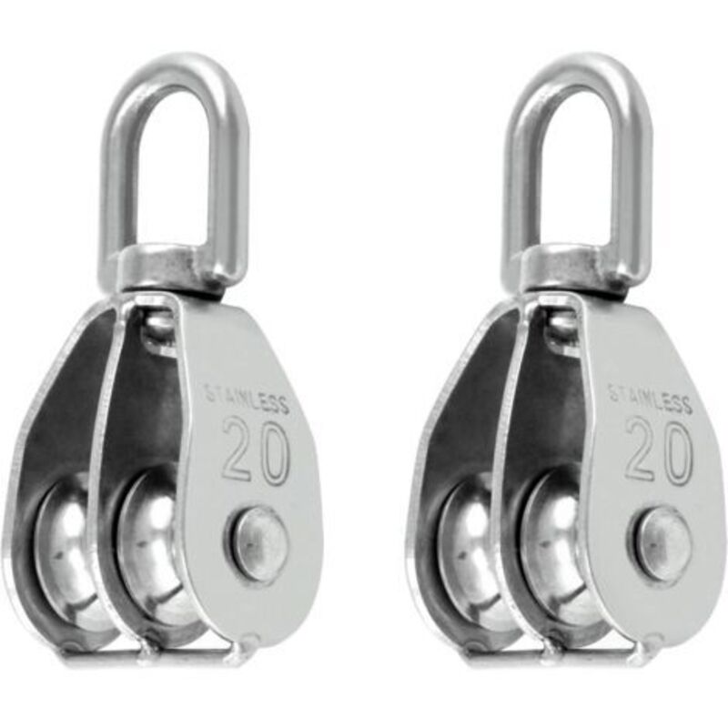 Image of 2 Stück M20 Doppel-Umlenkrolle aus Edelstahl 304, drehbare Doppel-Hebrolle