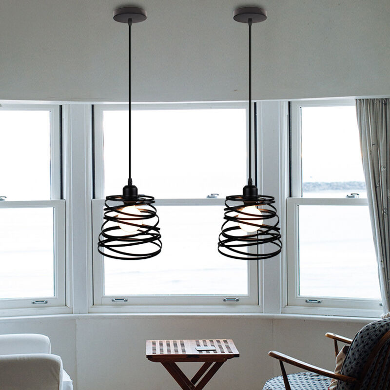 2 Stück Pendelleuchte Moderne Ø20CM Spirale Eisen Lampenschirm Metall E27 Hängelampe Industrielle für Schlafzimmer Wohnzimmer Küche Cafét (Schwarz)