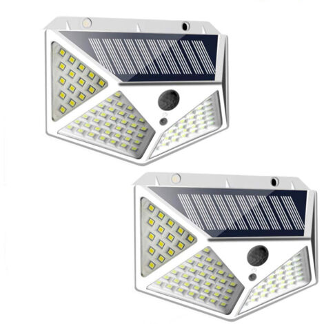 2 Stück 100 LED Solar-Wandleuchte mit Bewegungsmelder, wasserdicht, Gartenleuchte