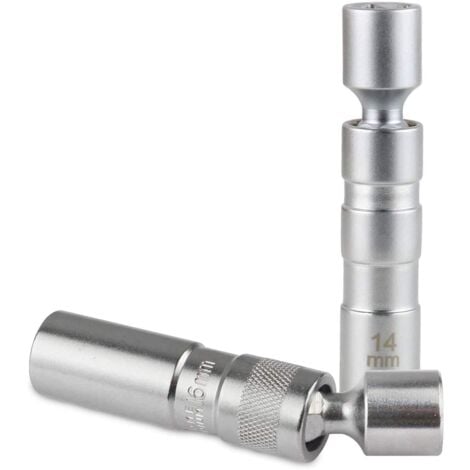 2 Stück 14 mm/16 mm magnetischer drehbarer Zündkerzenschlüssel, 3/8 Zoll Zwölfkant-Auto-Zündkerzenschlüssel mit drehbarem Design (CR-V-Material)