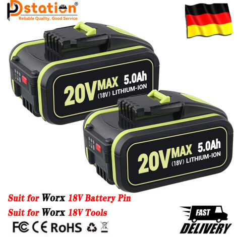 2 Stück 20V 5.0Ah Ersatz Akku für Worx 20V Akku WA3553 WR142E WA3551 WA3553 WA3556 WA3572 WA3605 WA3641