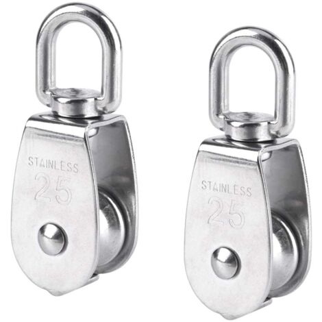 2 Stück 25 mm Einzelrolle Edelstahl Seilrolle Heberolle Seilrolle Tragfähigkeit 150 kg - Silber NPTERBL