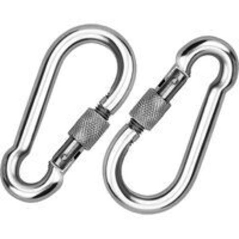 2 Stück 304 Edelstahl-Karabiner, Edelstahl-Schraubkarabiner, Edelstahl-Karabiner, zum Aufhängen von Seilen, Ketten, Gürteln, Kabeln