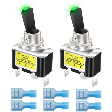 2 Stück beleuchtete Wippschalter 12V 30A Hochleistungs-Rennwagen-SPST-Ein/Aus-LED-beleuchtete Wippschalter 12mm Größe, Grün