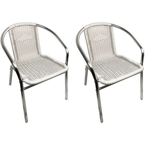 2 Stuck Bistro Stapelstuhl Aluminium Rattan Weiss M691755 2