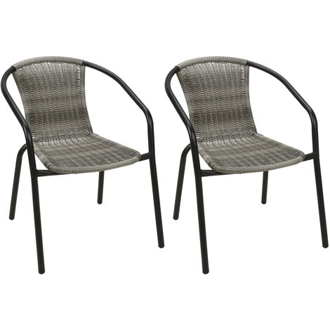 2 Stück Bistro Stapelstuhl Stahl / Rattan, Schwarz/Grau melange-X58000040-2