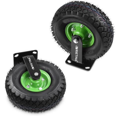 2 Stück Bockrolle Set Ø 250 x 90 mm Rad, Ruhig Luftrad auf Stahlfelge Schwartz mit Stoßdämpfung, Bollerwagen & Transportwagen Kit