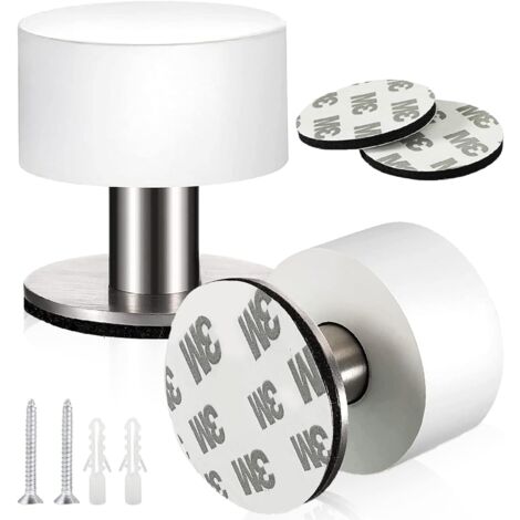 2 Stück Boden-Türstopper, Edelstahl-Türstopper, selbstklebender Türstopper, Dual-Use-Türstopper mit Schalldämpfer für den Innen- und Außenbereich (weiß)
