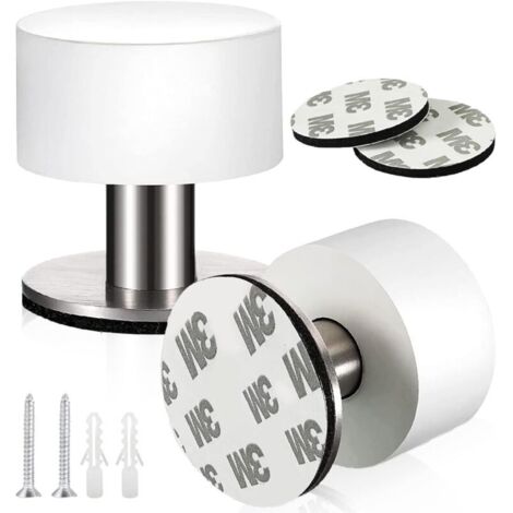 2 Stück Bodentürstopper aus Edelstahl, selbstklebend, mit Schalldämpfung, für den Innen- und Außenbereich (Weiß)