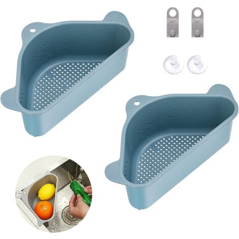 2 Stück dreieckige Spülbeckenhalter, Spülbecken-Abflusskörbe mit Saugnapf, multifunktionale Spülbecken-Abtropfgestelle für Küche und Badezimmer (blau)