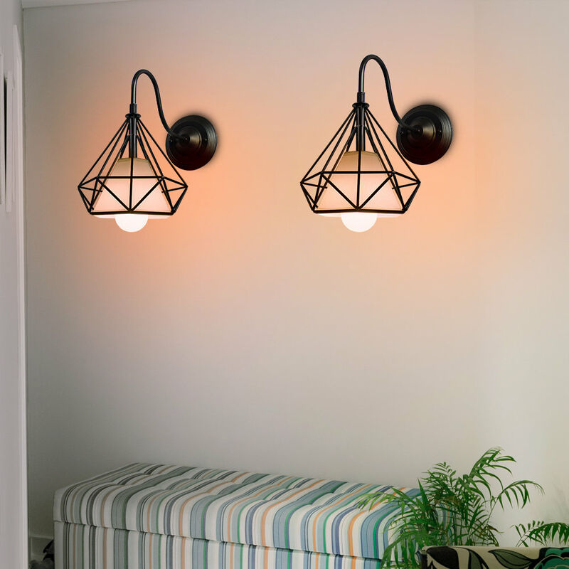 2 Stück E27 Retro Wandleuchten Industrie Käfig Vintage Diamant Lampe