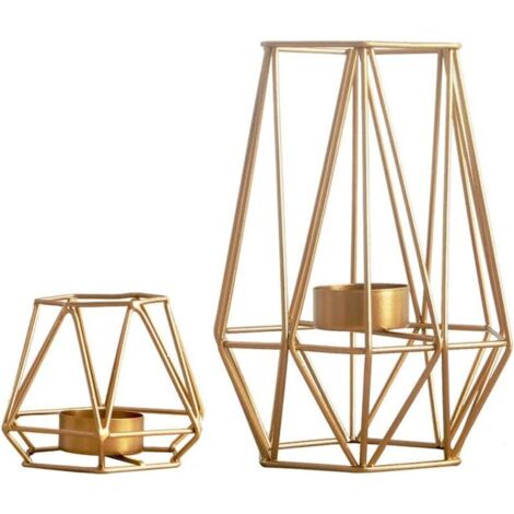 2 Stück geometrische Teelichthalter, goldene Tischkerzenständer (klein + groß)