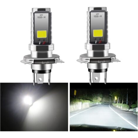 JUSCH 2 Stück H4 LED-Lampe, 12 V Motorrad/Auto-Scheinwerfer, 12 W COB-Glühbirne, Scheinwerfer-LED-Lampe für Fernlicht, Abblendlicht, Fernlicht/Abblendlicht