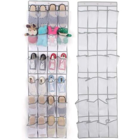 2 STÜCK Hängender Schuh-Organizer 24 Taschen (Weiß) Schuhaufbewahrung zum Aufhängen über der Tür Mesh Sichtbar Faltbar für Schuhe Socken Spielzeug Schönheitszubehör