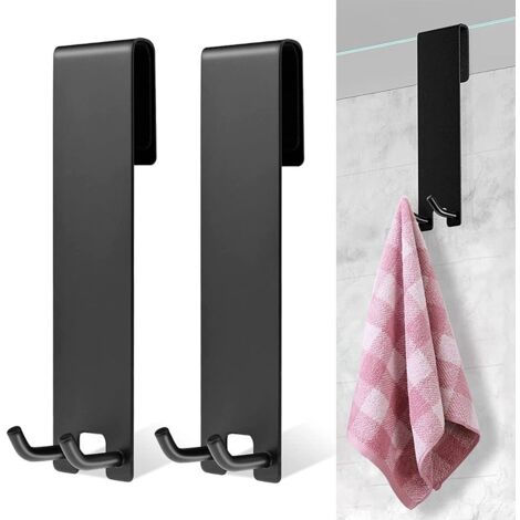 2 Stück Haken Duschwand, Duschhaken ohne Bohren, Haken für die Duschkabine, Handtuchhalter Duschwand Passend (Edelstahl Gebürstet) für Glasstärken von 6-12 mm(Edelstahl Gebürstet) - Schwarz