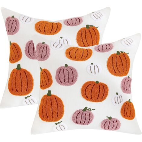 2 Stück Halloween Kissenbezug 45 x 45 cm Stickerei Tufting Orange Rosa Kürbis Thanksgiving Dekoration Sofakissen für Wohnzimmer Sofa Garten Schlafzimmer Outdoor Zierkissen Couchkissen