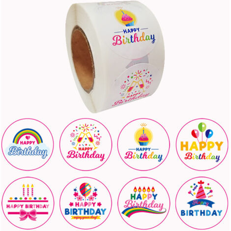 2 Stück „Happy Birthday“-Aufkleber, perforiert, 500 Stück pro Rolle für Kinder