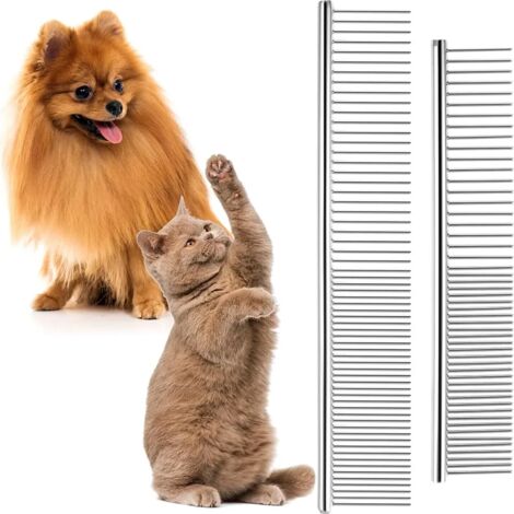 2 Stück Haustier Kamm Edelstahl,katzen bürste,2 in 1 hundekamm,Professionelle katzenbürste,hundekamm langhaar,unterfellbürste katze,von Verwicklungen und Knoten für langhaarige Hunde,Katzen