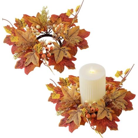 2 Stück Herbstkerzenringe – 9/8 Zoll, dekorative Blätter, Säulen/Pfeiler
