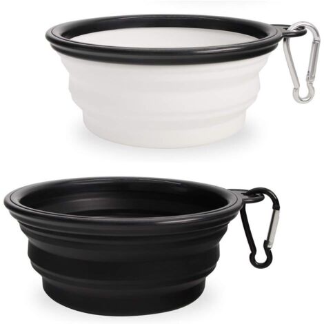 2 Stück Hundenäpfe Faltbare Reiseschale,Auslaufsichere Hundenapf mit Bergsteigerkarabiner für Katzen,Hunde und Haustiere für Wasser und Futter (350ml, Schwarz und Weiß)