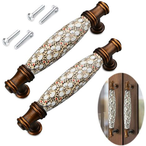 2 Stück Keramik-Möbelgriff, Möbel-Zinklegierung, Möbelgriff mit Schrauben, Lochabstand 96 mm