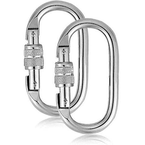 2 Stück Kletterkarabiner 25kn, Edelstahlkarabiner O-Verriegelungskarabiner mit Schraubverschluss zum Klettern, Abseilen, Hängematten