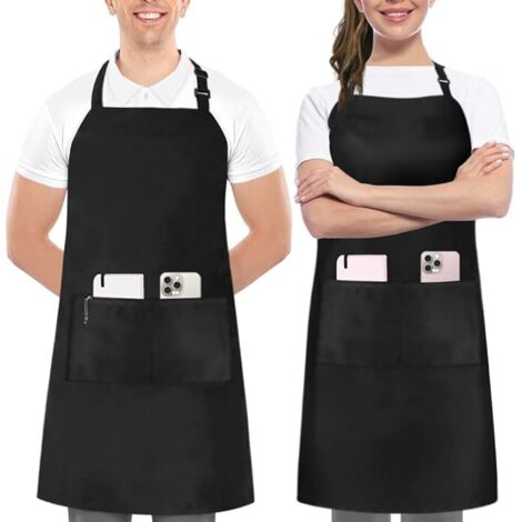 2 Stück Kochschürze für Damen und Herren wasserbeständig, Unisex Grillschürze mit zwei Taschen und Verstellbarem Nackenband