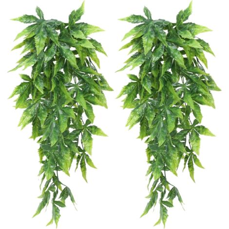 2 Stück künstliche Hängepflanzen, Hängepflanzen für drinnen und draußen, Ahornblatt, gefälschte Hängepflanze, Efeu, zum Aufhängen, natürliche Hängepflanzen für Wand, Zuhause, Korb