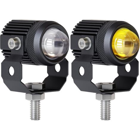 2 Stück LED-Nebelscheinwerfer für Motorräder, 60 W, weiße und gelbe LED-Projektoren, 1,3"-Zusatzprojektor, kompatibel mit Traktoren, Lkw, ATVs, UTVs, SUVs, Booten usw.
