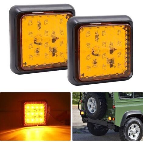 2 Stück LED-Rückleuchten für Anhänger, quadratische LED-Anhängerleuchten 24 V, weiße Bremsleuchten, Nebelscheinwerfer für Lkw/Anhänger/Wohnwagen/Traktor/Auto, bernsteinfarben