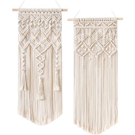 2 Stück Macramé Wandbehang Boho Chic Bohemian Wohnkultur Geometrische Kunstdekoration - Schöne Wohnungs- oder Dormzimmerdekoration, 75cm (L) x 35cm (B)