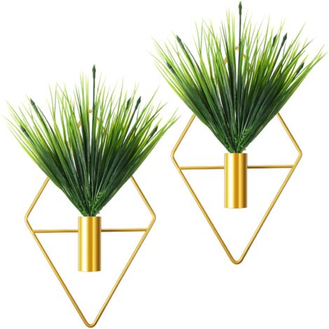 2 Stück Metall-Hängepflanzgefäße, geometrische Wandvase mit künstlicher Pflanze, moderner Hängepflanzenhalter, geometrischer Hängetopf für Dekoration (Gold, Wasserpflanze), NPTERBL