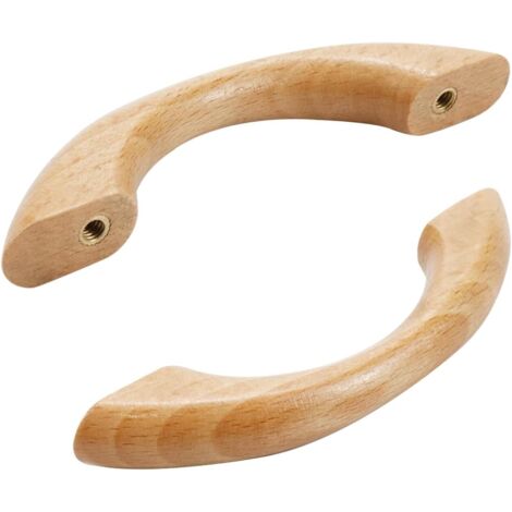 2 Stück Möbelgriffe aus Holz, Türgriffe, Schrankgriffe, gebogene Griffe, Schubladengriffe mit Schrauben, natürliche Holzfarbe