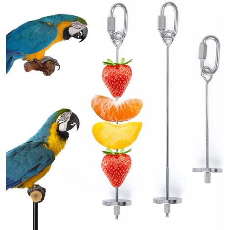 2 Stück Papageienfutterspieße, Vogelspieße aus Edelstahl, Papageien-Fruchthalter, Papageien-Spießhalter