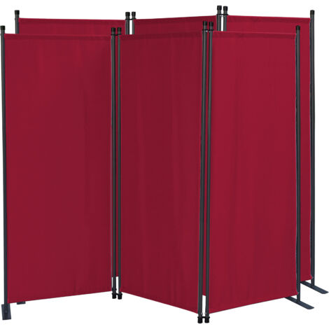 2 Stück Paravent 3 Teilig 170 x 165 cm Stoff Raumteiler Trennwand Balkon Sichtschutz Stellwand Faltbar Rubinrot