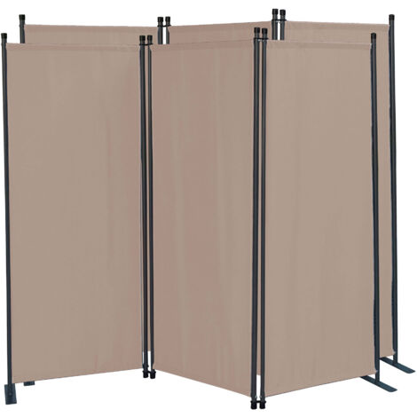 2 Stück Paravent 3 Teilig 170 x 165 cm Stoff Raumteiler Trennwand Balkon Sichtschutz Stellwand Faltbar Sand