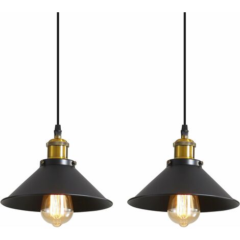 DELAVEEK 2 Stück Pendelleuchte Industriell und Vintage Metall Kronleuchter E27 Basis Für Wohnzimmer Schlafzimmer Esszimmer Büro Bar Café Schwarz