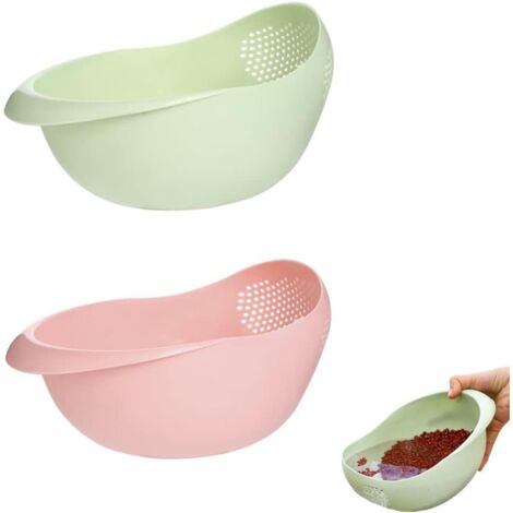 2 Stück Reissieb, Obst-Gemüse-Sieb, Küchensieb, Multifunktion, Vermeidung von Zutatenverschwendung, zum Reinigen und Filtern von Gemüse, Obst, Bohnen (Grün, Rosa)
