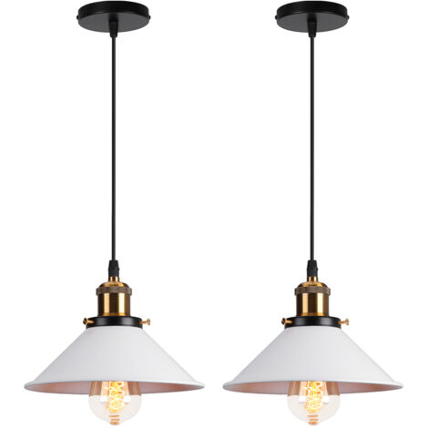 2 Stück Retro Pendelleuchte, 22cm Hängelampe Vintage Industrial Style Metall Deckenleuchte E27 für Esszimmer Küche Restaurant Cafét Bars - Weiß