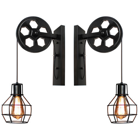 2 Stück Riemenscheibe Wandleuchte Kreative Wandleuchte Retro Industrial Vintage Wandleuchte Antike Wandlampe E27 Schwarz