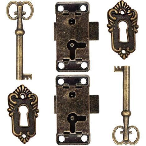 2 Stück Schranktürschloss, antikes Schloss, Möbelriegel für dekorative Schränke, Schloss mit Schlüsselloch für Holzkisten, antiken Schmuck, Make-up, Koffer, Möbel, Schublade