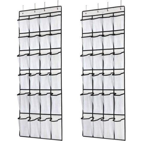 2 Stück Schuh-Organizer zum Aufhängen an der Tür, 24 Netztaschen, Schuhhalter zum Aufhängen mit Türhaken, ideal für Schrank, Schlafzimmer, Badezimmer (schwarz)