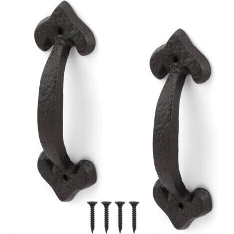 2 Stück Schwarz Türgriff aus Gusseisen Antik Schiebetürgriff Retro für Hangartore Garagen Schränke