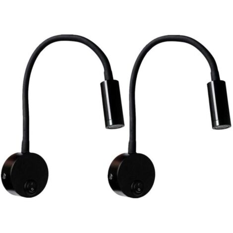 2 Stück schwarze 3-W-Wandleselampe, flexible, verstellbare Wand- und Schreibtischlampe aus Aluminium mit LED-Schalter und Augenschutz.