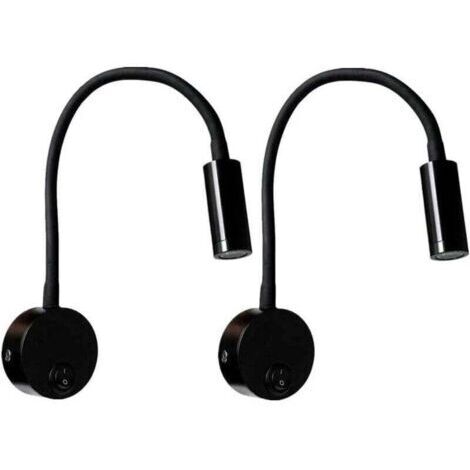 2 Stück Schwarze Wandleselampe 3W, Flexibler, verstellbarer Hals Aluminium-Schreibtischlampe, Nachttischlampe mit LED-Pflege-Schalter